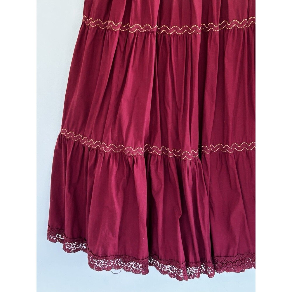 Anthropologie Tiered Lace Maxi Skirt Size XL Wine Burgundy Rodeo Boho Cowgirl - Picture 4 of 10